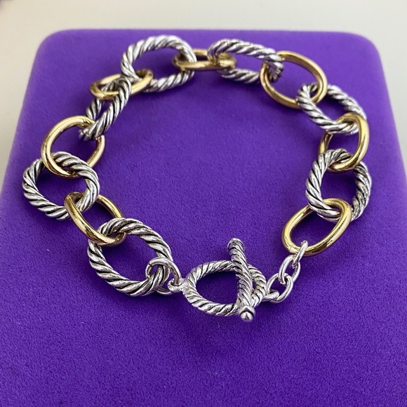 💛 Classic Silver & Gold Cable Chain Toggle Bracelet - Picture 2 of 4